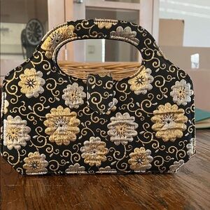 Elegant 1960s Black and Gold Floral Handbag by Beau-Sac - new